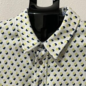 Mr Turk Yellow Blue White Thick Cotton Knit Polo Shirt | Size LARGE